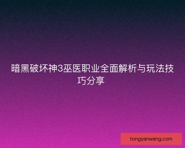 暗黑破坏神3巫医职业全面解析与玩法技巧分享 