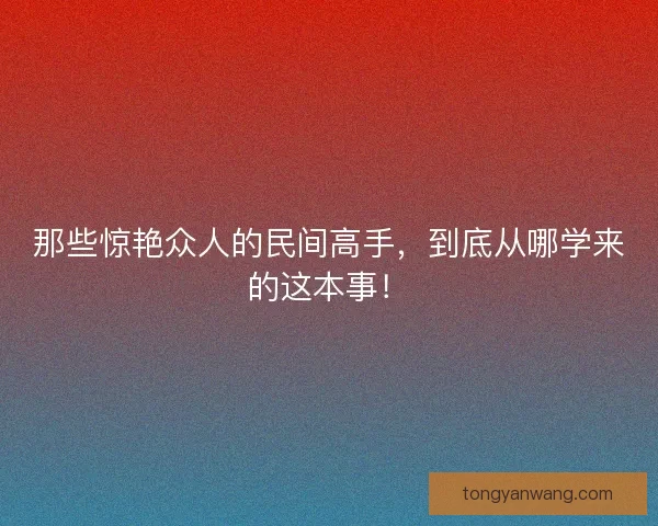 那些惊艳众人的民间高手，到底从哪学来的这本事！